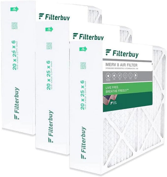 Filterbuy 20x25x6 MERV 8 Pleated HVAC AC Furnace Air Filters for Aprilaire Space-Gard 201/2200 / 2250 (3-Pack)