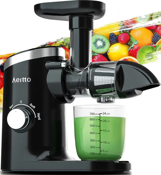 Cold Press Juicer, Aeitto Masticating Juicer Machine for Fruits and  Vegetables,Slow Juicers and Extractors,with Reverse Function&2-Speed Mode,Juice Extractor with Brush | Easy to Clean | Quiet,Black