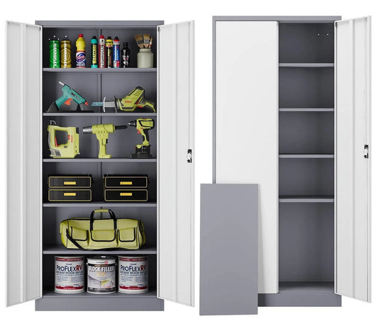 Fesbos Metal Storage Cabinet, 72 Locking Metal Garage Cabinet with 2 Doors and 5 Adjustable Shelves, Steel Tool Cabinets, Lockable Filling Cabinet for Home, Office, Garage, School