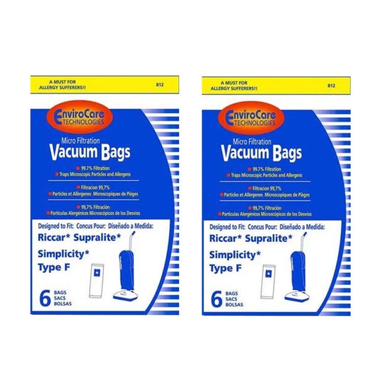 Replacement Part For Riccar, Simplicity 12 Vacuum Bags, Type F Supralite Upright. Part 812