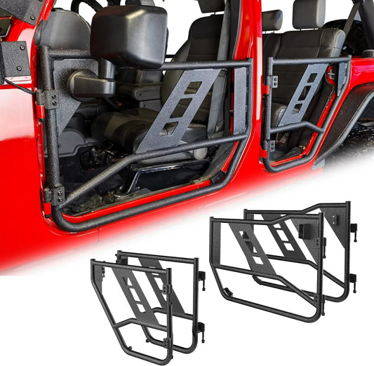 RYNOSKIN Tubular Half Doors Fit for 2007-2018 Jeep Wrangler JK 4 Door Only (exclude JL & JT Models) Off Road Summer Tube Doors with Mirror Mount Wrangler JK Front & Rear Doors 4PCS