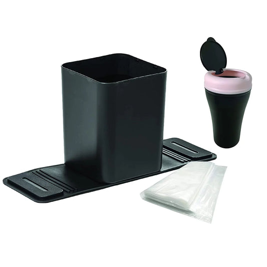 Car Trash Can Bin Waste Container Plastic with 40 Free Disposable Bags and a Mini Trash Can with Lid Blue/Pink. 100% Leak Proof Car Organizer.
