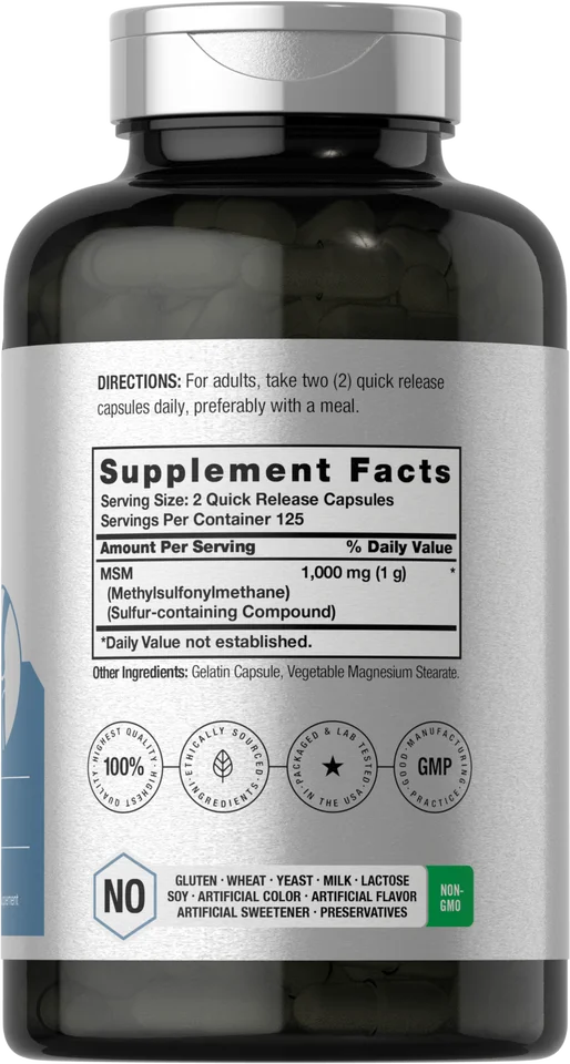 MSM Supplement 1000mg 250 Capsules by Horbaach