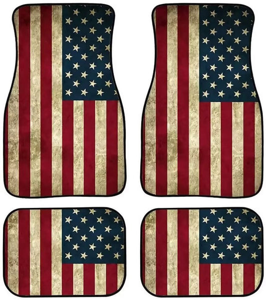 NETILGEN Vehicle Floor Mats of Front&Rear 4 Pieces Interior Non Slip Rubber Heavy Duty Protection US Flags Print Carpets Universial Fit Trunk SUV Van