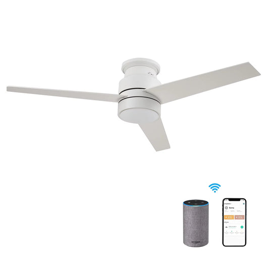 Smaair 52 3 Blades White Smart Ceiling Fan with Light, Wall Control and Remote by Wifi App