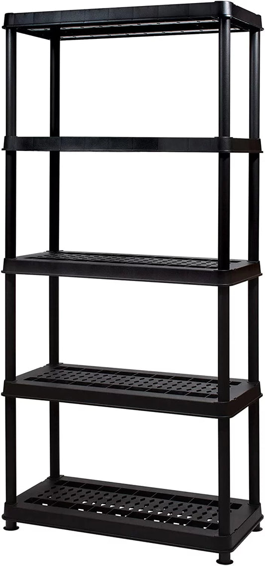 Greenmade Plastic 5 Tier Utility Storage Shelf Unit System for Garages, Sheds, Basements, or Greenhouses, Max 150 Pounds per Shelf, Black