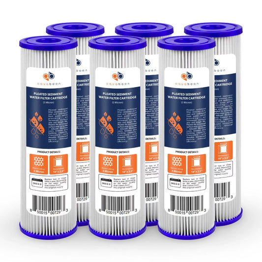 6-PACK Of 5 Micron Pleated Sediment Water Filter Cartridge 10x2.5 Standard Size by Aquaboon