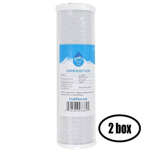 2 Boxes of Replacement for US Water Systems 200-GX-5050 Activated Carbon Block Filter - Universal 10 inch Filter for US Water Galaxy 5-Stage Reverse Osmosis System - Denali Pure Brand