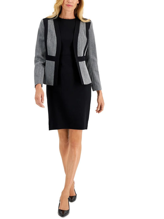 Le Suit Womens Herringbone Midi Dress Suit