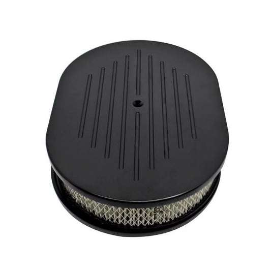 12 in. Chevy-Ford-Mopar Oval Black Aluminum Air Cleaner Ball Milled - Black