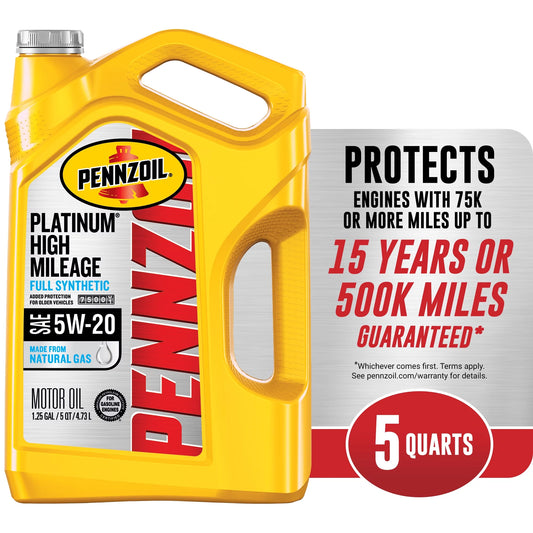 Pennzoil Platinum High Mileage Full Synthetic 5W-20 Motor Oil, 5 Quart