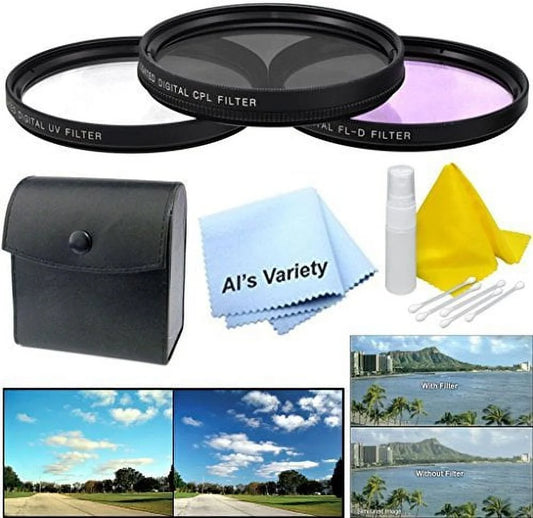 52mm 3-Piece Multiple Coated Filter Kit UV, CPL, FLD for Canon EF-M 18-55mm f/3.5-5.6 IS STM + Cleaning Kit + Microfiber Cleaning Cloth