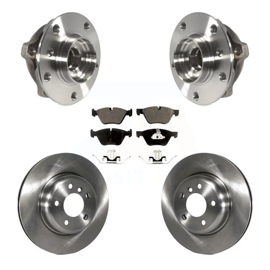 Transit Auto - Front Hub Bearing Assembly With Disc Brake Rotors And Ceramic Pads Kit For 2012-2016 BMW 528i xDrive Without Performance Brakes KBB-100762