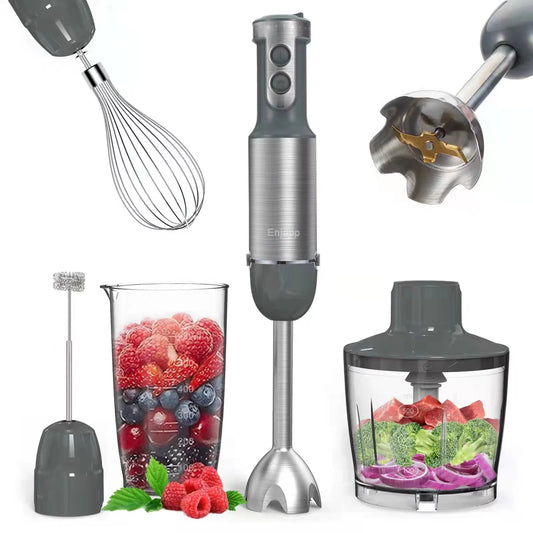 Anself Multi-Functional 5-in-1 Hand Blender Stick Blender Milk Frother Egg Whisk with Adjustable Speeds 500ml Food Grinder/ 600ml Container