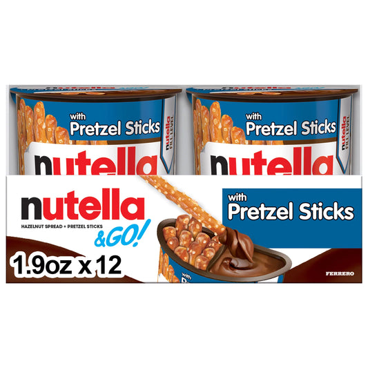Nutella & Go! Hazelnut And Cocoa Spread With Pretzel Sticks, Snack Pack, 1.9 Oz Each, Bulk 12 Pack
