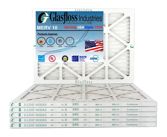 Glasfloss 25x32x1 - MERV 10 -Qty:6 - Furnace Air Filter - Made in USA (Actual Size: 24.5 x 31.5x7/8 inch)