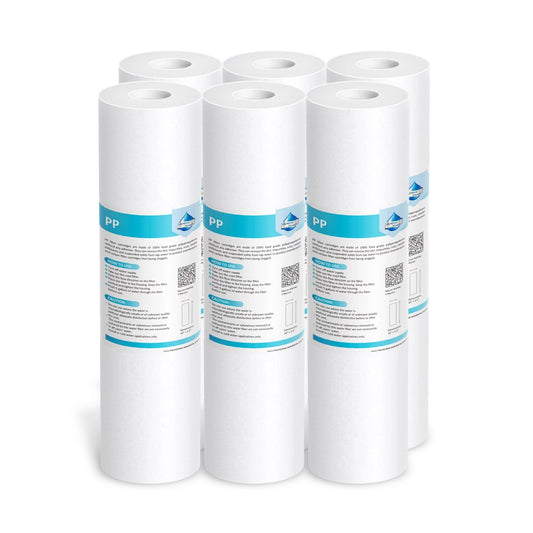 Membrane Solutions 10 Micron Sediment Water Filter Replacement PP Polypropylene Cartridge 10x 2.5 for Whole House RO Water Filtration, 6 Pack
