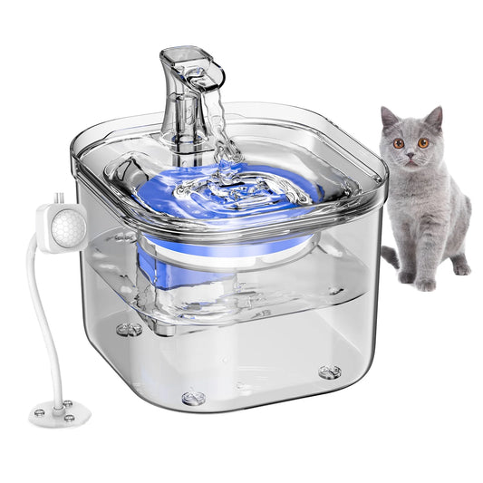 WF160 Cat Fountain with Intelligent Induction 1.8L61oz Transparent Pet Drinking Fountain Automatic Dispenser with Silent Pump Analog for Cat Dog Other Pet