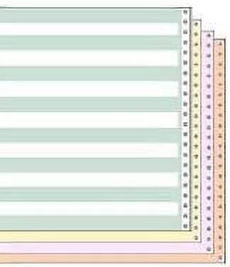 14 7/8 X 11 15# 1/2 Green Bar 4Part Carbon Interleaf Continuous Computer Paper, 750 Sheets