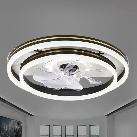 Oaks Aura Modern Smart APP Control LED Ceiling Fan Flush Mount Dimmable Lighting for Bedroom