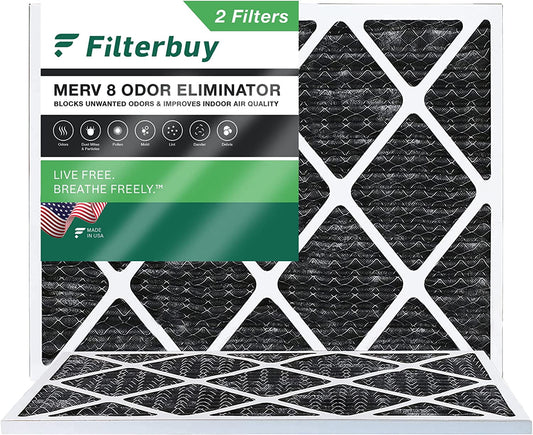 Filterbuy 18x25x1 MERV 8 Odor Eliminator Pleated HVAC AC Furnace Air Filters with Activated Carbon (2-Pack)
