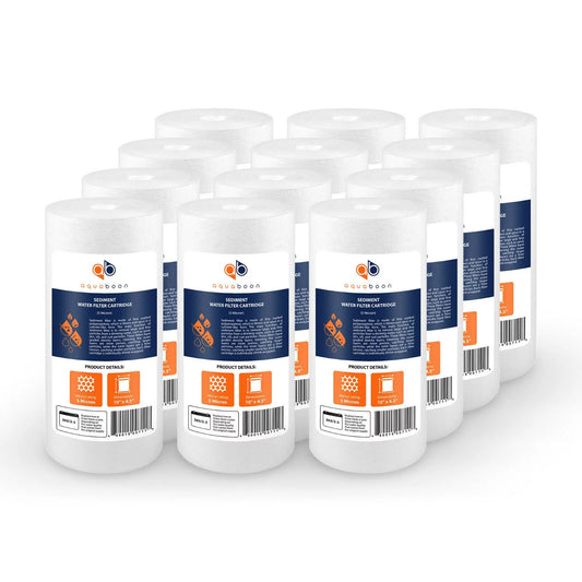 Aquaboon 12-Pack of 5 Micron 10 Sediment Water Filter Replacement Cartridge | Whole House Sediment Filtration | Compatible with W15-PR, HD-950, WFHD13001B, GXWH35F, GXWH30C