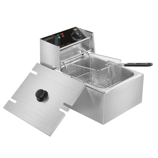 ROVSUN 11.4QT/10.8L Electric Deep Fryer w/Basket & Lid, Commercial Countertop Stainless Steel Kitchen Fat Fryer Frying Machine for French Fries, Donuts and More, Adjustable Temperature, 2500W