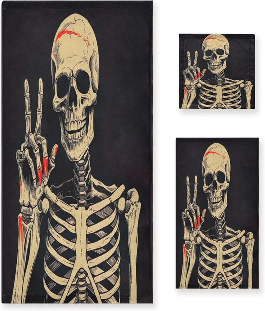 Happy Skeletons Bath Towels Absorbent Bath Towels Set Soft Towel Set for Home Hotel Decor Gym Swim, 3 Piece Wash cloth