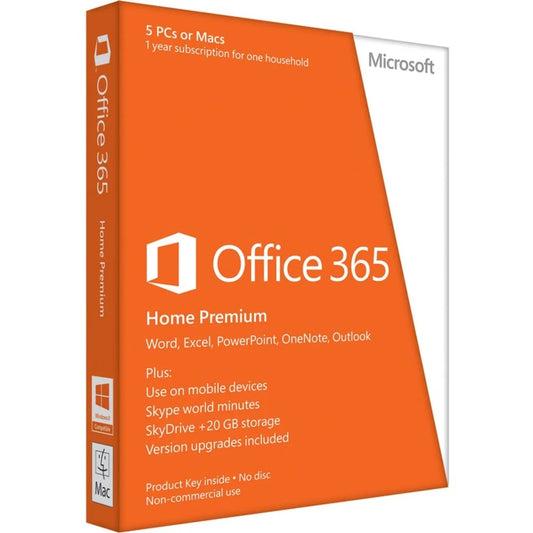 Microsoft Office 365 Home 32/64-bit, Subscription, Up to 5 PC and Mac in One Household, 1 Year