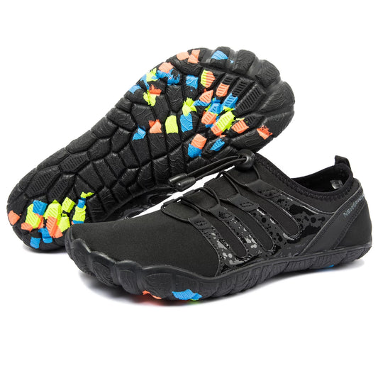 WOTTE Water Shoes for Men Barefoot Quick-Dry Aqua Sock Outdoor Athletic Sport Shoes for Swim Diving Surf Pool Aqua Sports Beach Walking Wide Toe Shoes Size 10.5, Black