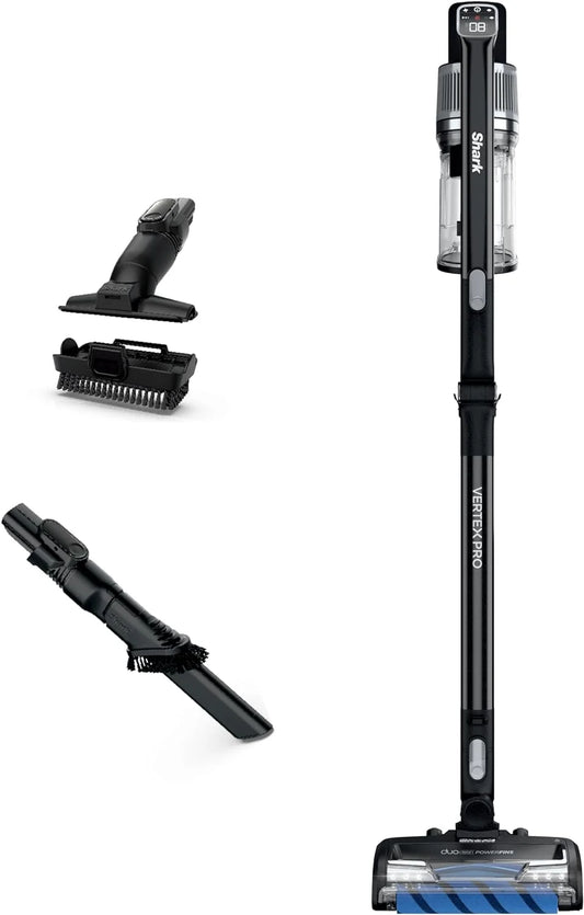 Shark IZ682H Vertex Pro Cordless Stick Vacuum with IQ Display, DuoClean PowerFins & MultiFLEX, Extra Battery, Crevice Tool, Pet Multi-Tool & Anti-Allergen Dusting Brush, 120min Runtime, Black