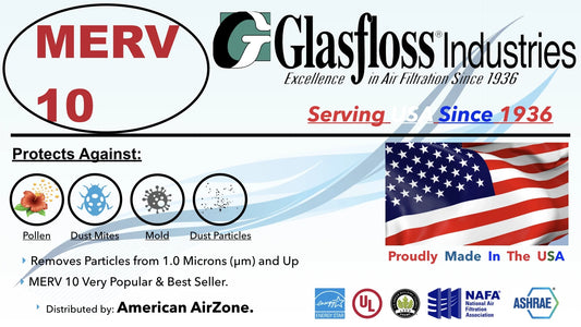 Glasfloss Air Filter 16x30x2 - 2 MERV 10 - (Pack of 4) - Pleated AC or HVAC Air Filter - Furnace Air Filter - Home or Office - Made In The USA.