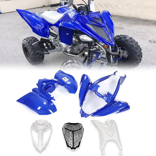 Kojem Plastic Bodywork Kit Compatible with 2006-2020 YAMAHA Raptor 700 Blue+White+Black Front and Rear Fender Flares + Tank Cover + Grille/ Fender + Gas Cap + Mesh