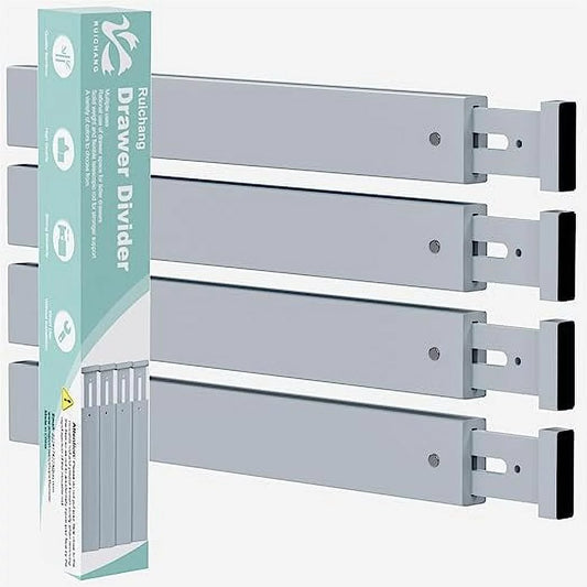 Gray White Drawer Dividers Organizer Separators Expandable - Bamboo 4-Pack Adjustable Drawer Organization Inserts for Clothes, Kitchen Utensils, and Dresser