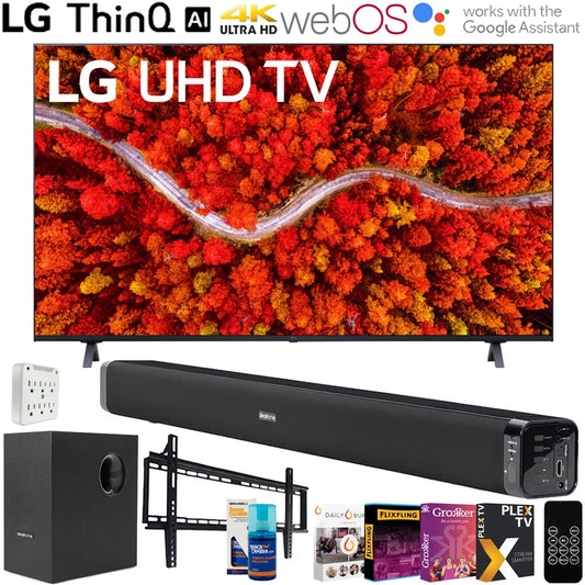 LG 55 Inch 4K UHD Smart webOS TV (2021 Model) with Deco Gear Soundbar and Subwoofer Bundle Plus Complete Mounting and Streaming Kit (55UP8000PUA)
