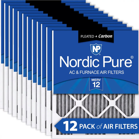 Nordic Pure 12x18x1 Pleated Air Filters MERV 12 Pleated Plus Carbon 12 Pack