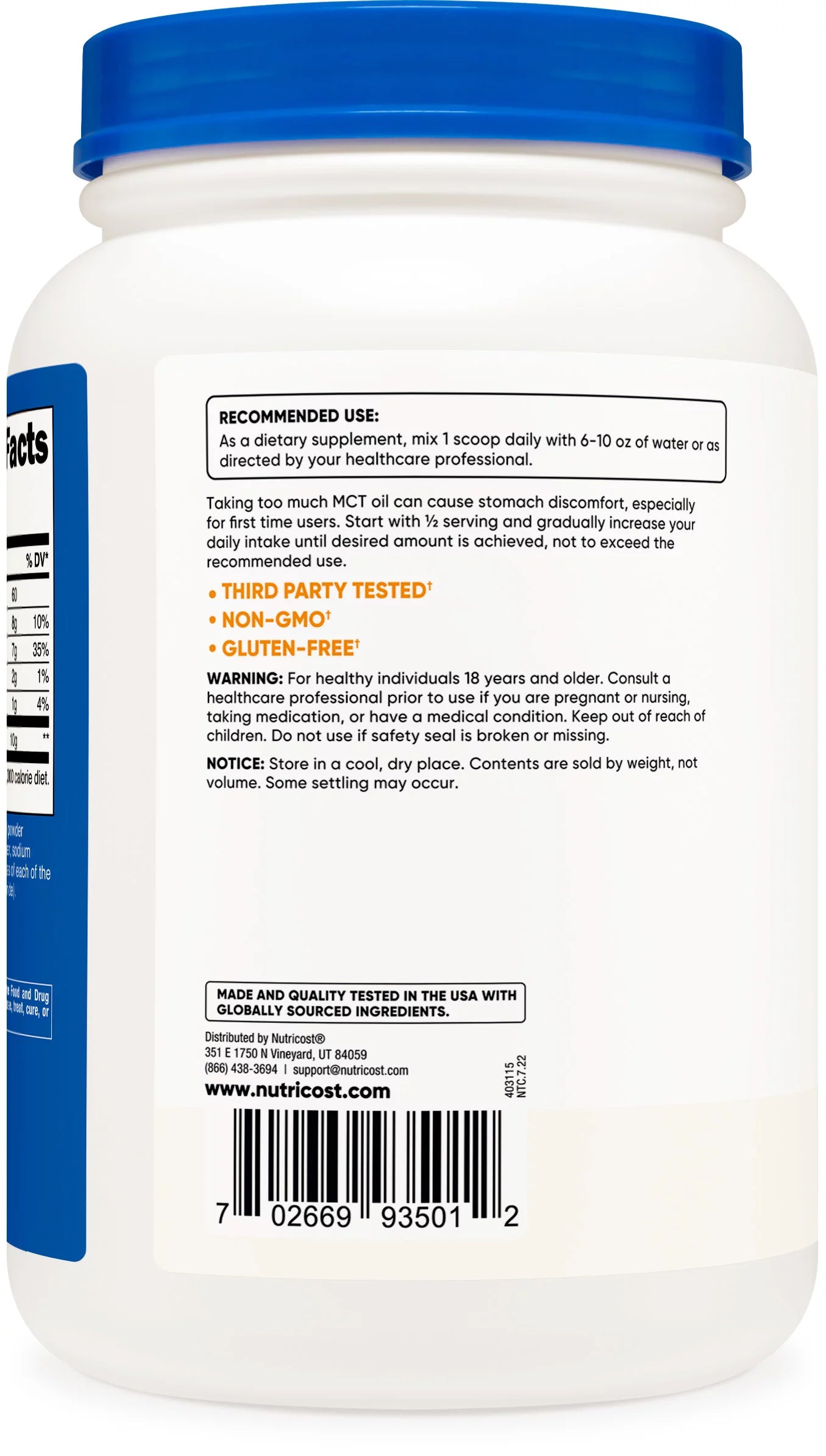 Nutricost C8 MCT Oil Powder 2LBS (32oz) Metabolize Supplement