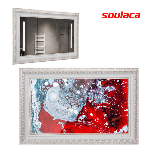 Soulaca 22 inches Smart Mirror webOS TV Antique White Decor Frame for Bathroom System Built-in WiFi ATSC Waterproof TV