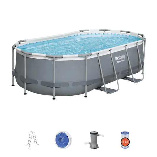 Bestway Power Steel Above Ground Summer Swimming Pool Set w/ Filter Pump, 14'x8'