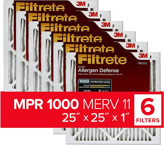 Filtrete Air Filter MPR 1000 MERV 11, Allergen Defense, 6-Pack (exact dimensions 24.81x24.81x0.81)