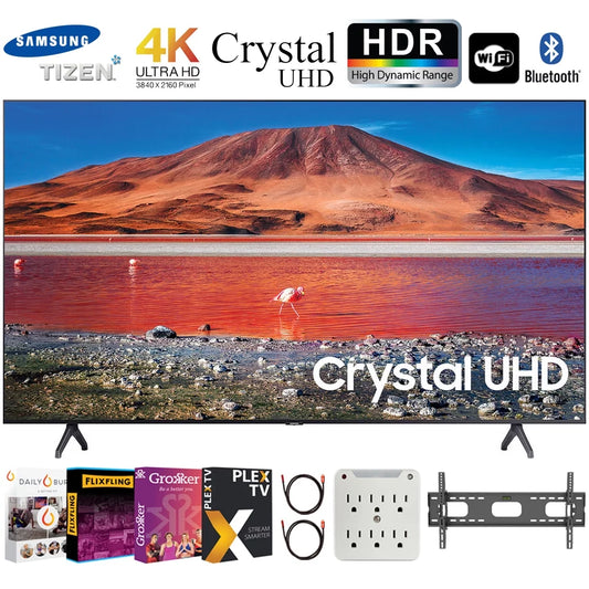 Samsung UN70TU7000 70 4K Ultra HD Smart LED TV Bundle with Premiere Movies Streaming + 30-70 Inch TV Wall Mount + 6-Outlet Surge Adapter + 2x 6FT 4K HDMI 2.0 Cable