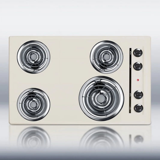 Summit SEL995 399 Coil Electric Cooktop With 4 Coil Elements  Porcelain Enamel Surface  Recessed Top  Chrome Drip Bowls  2299V Electric Cooktop  In Bisque
