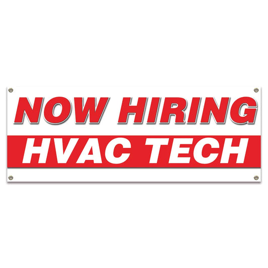 Now Hiring HVAC Tech| 36 X 96 Banner | Apply Inside Employment Help Wanted | Made in The USA