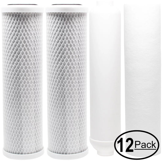 12-Pack Replacement for Filter Kit for Watts W-525P-110 RO System - Includes Carbon Block Filters, PP Sediment Filter & Inline Filter Cartridge - Denali Pure Brand