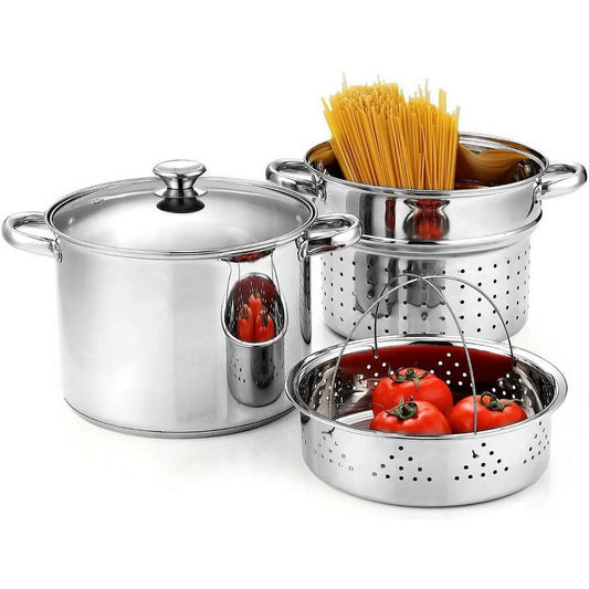 Cook N Home Pasta Pot with Strainer Lid 8-Quart, Stainless Steel Pasta Cooker Steamer Multipots, 4-Piece