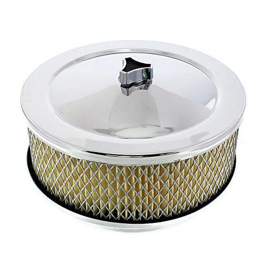 United Pacific S1106 Chrome 6  inch Air Cleaner Assembly, Low Profile, Die-Cast Chrome Plated Wing Nut, Filter Included – One Air Cleaner Assembly