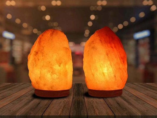 Set of 2 Himalayan Salt Lamps, Salt Lamps, Authentic, Dimmer Switch, Wood Base, Night Light, Home Decor, 6-7 lbs, 6-7 inch Tall