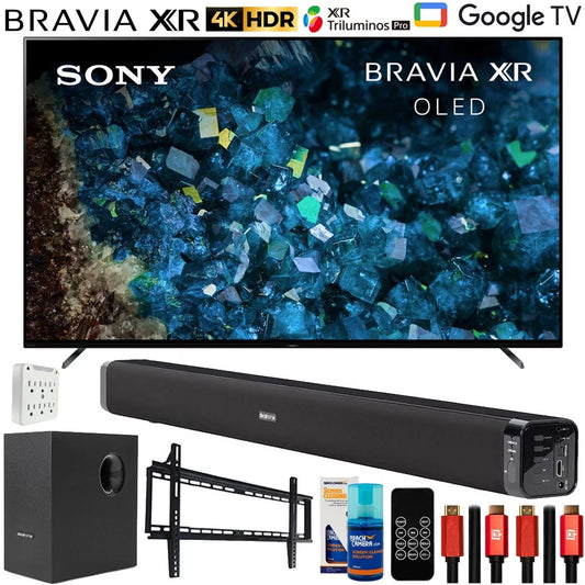 Sony XR77A80L BRAVIA XR 77 A80L OLED 4K HDR Smart TV with Google TV Bundle with Deco Gear Home Theater Soundbar with Subwoofer, Wall Mount Accessory Kit, 6FT 4K HDMI 2.0 Cables and More (2023 Model)