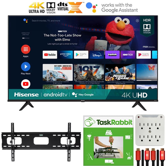 Hisense 75A6G 75 Inch A6G Series 4K UHD Smart Android TV with Dolby Vision HDR (2021) Bundle with TaskRabbit Installation Services + Deco Gear Wall Mount + HDMI Cables + Surge Adapter