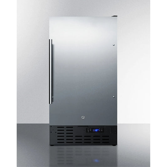 18 wide built-in undercounter manual defrost crescent icemaker with stainless steel door; no drain required